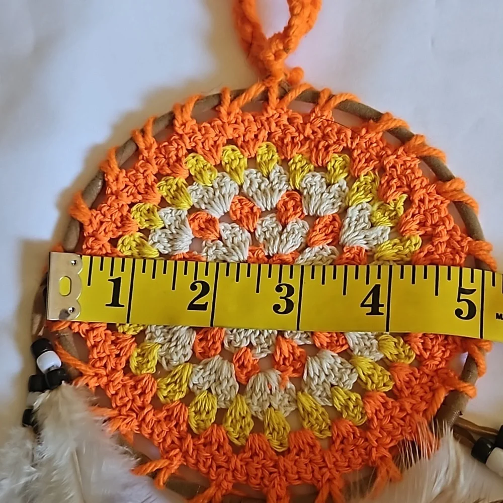 Hand Crafted Dreamcatcher Crochet orange handmade knit floral fall decor